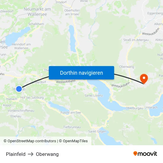 Plainfeld to Oberwang map