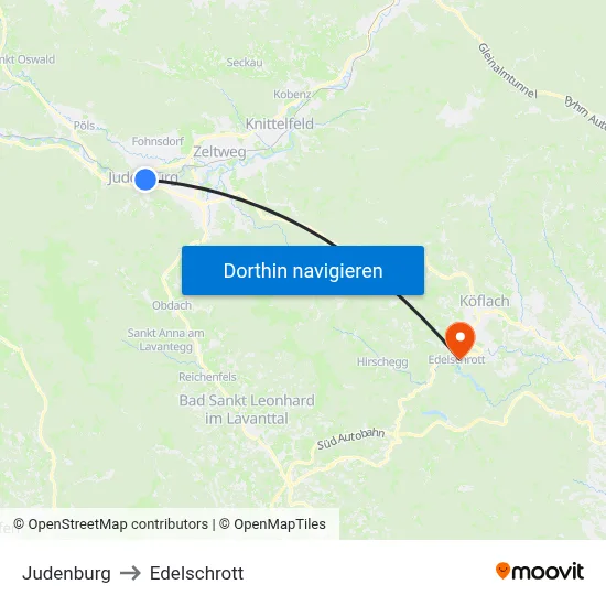 Judenburg to Edelschrott map