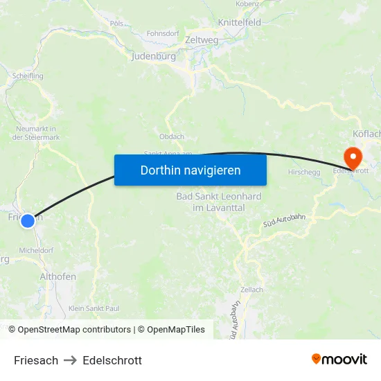 Friesach to Edelschrott map