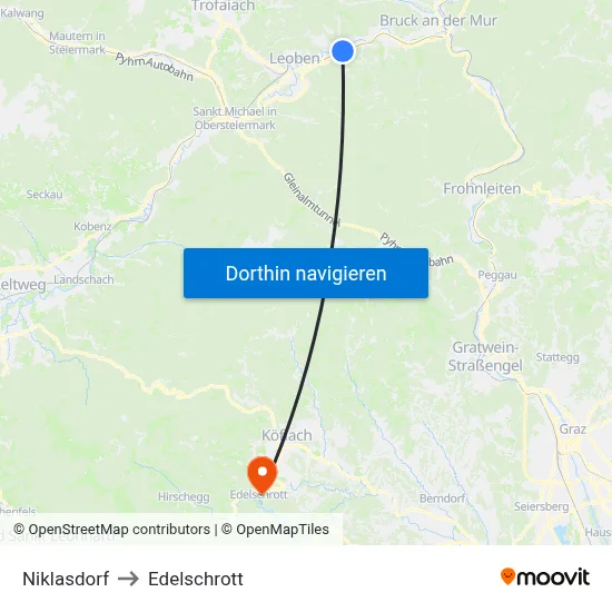 Niklasdorf to Edelschrott map