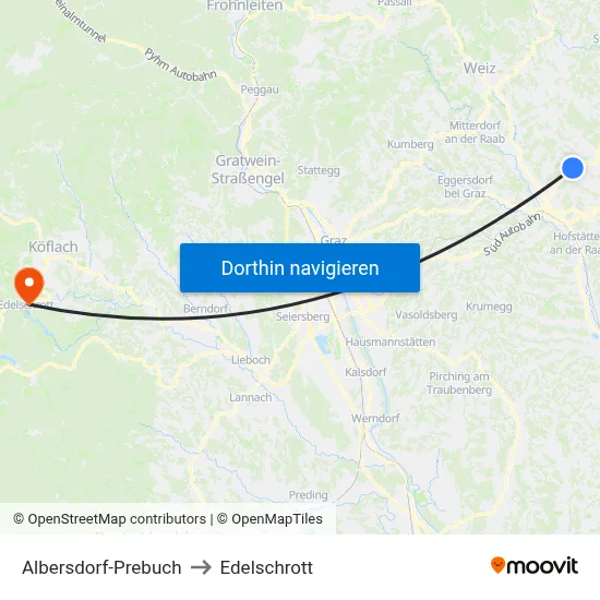 Albersdorf-Prebuch to Edelschrott map