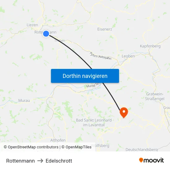 Rottenmann to Edelschrott map