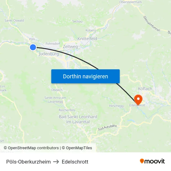 Pöls-Oberkurzheim to Edelschrott map