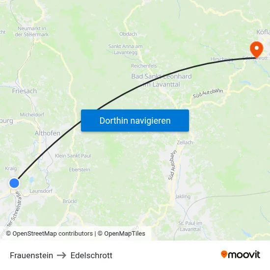 Frauenstein to Edelschrott map