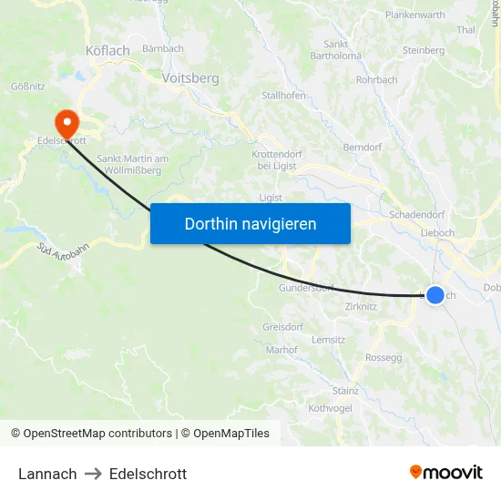 Lannach to Edelschrott map