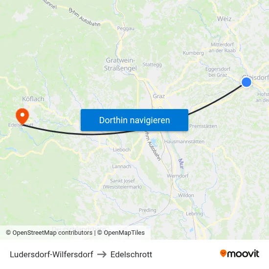 Ludersdorf-Wilfersdorf to Edelschrott map