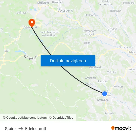 Stainz to Edelschrott map