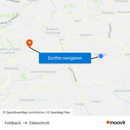Feldbach to Edelschrott map