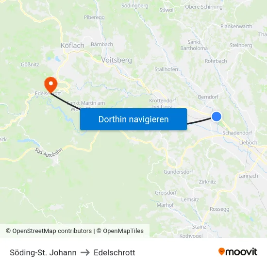 Söding-St. Johann to Edelschrott map