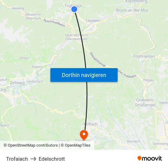 Trofaiach to Edelschrott map