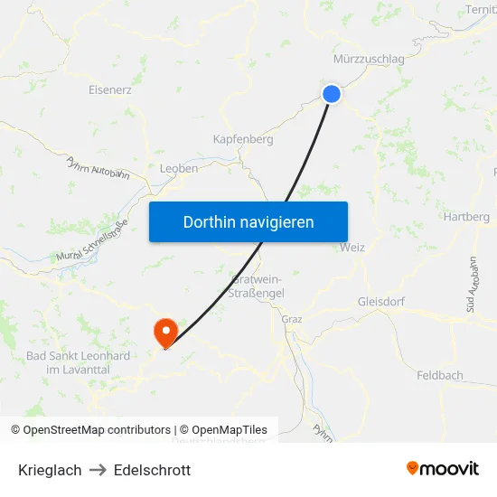 Krieglach to Edelschrott map