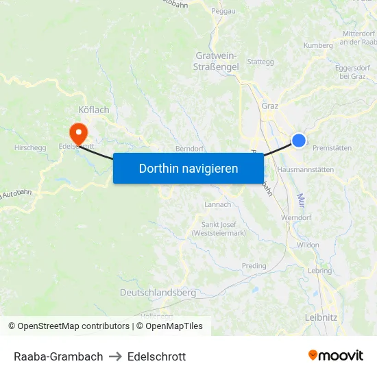 Raaba-Grambach to Edelschrott map
