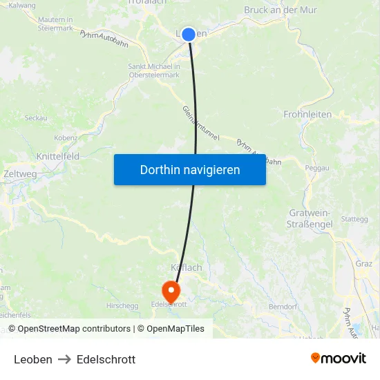 Leoben to Edelschrott map