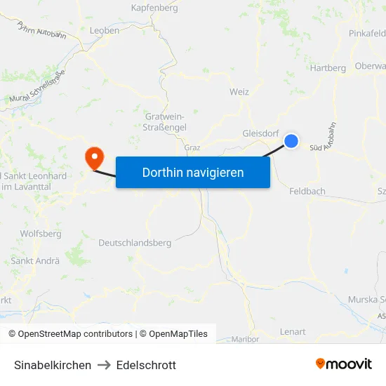 Sinabelkirchen to Edelschrott map