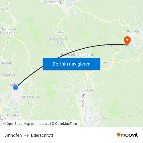 Althofen to Edelschrott map