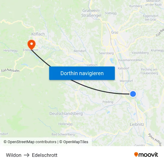 Wildon to Edelschrott map