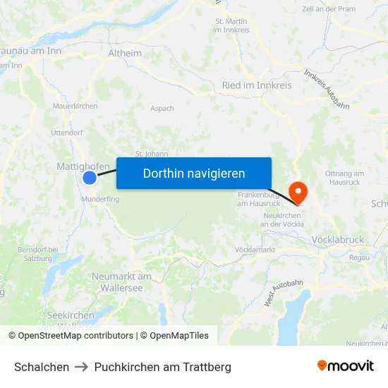 Schalchen to Puchkirchen am Trattberg map