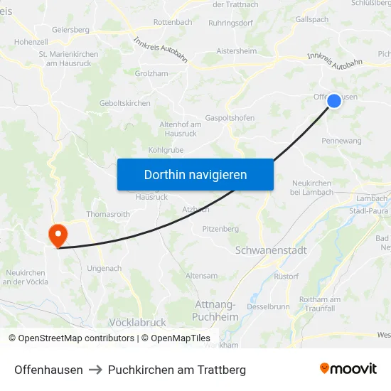 Offenhausen to Puchkirchen am Trattberg map