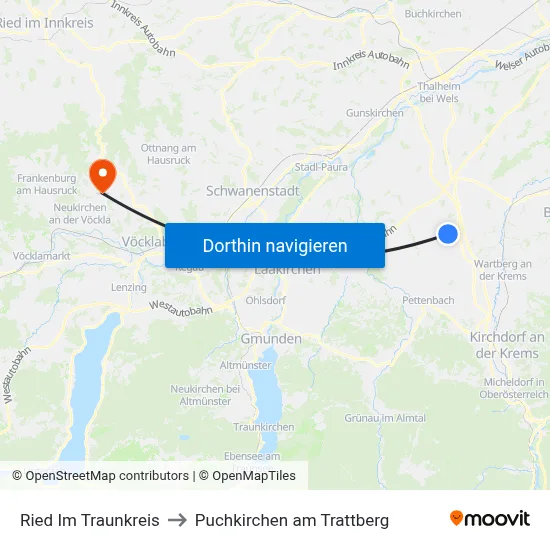 Ried Im Traunkreis to Puchkirchen am Trattberg map