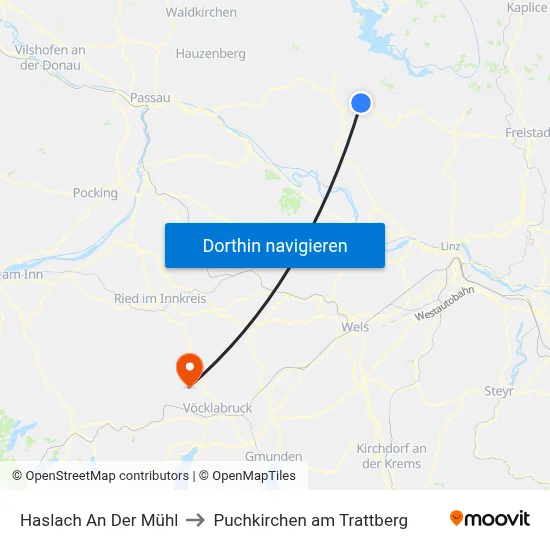 Haslach An Der Mühl to Puchkirchen am Trattberg map