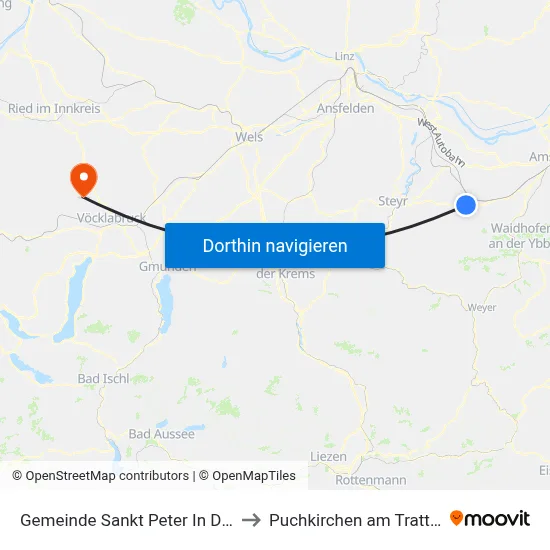 Gemeinde Sankt Peter In Der Au to Puchkirchen am Trattberg map