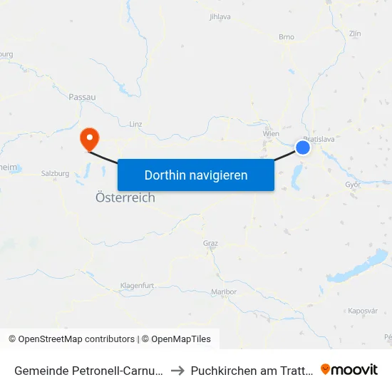 Gemeinde Petronell-Carnuntum to Puchkirchen am Trattberg map