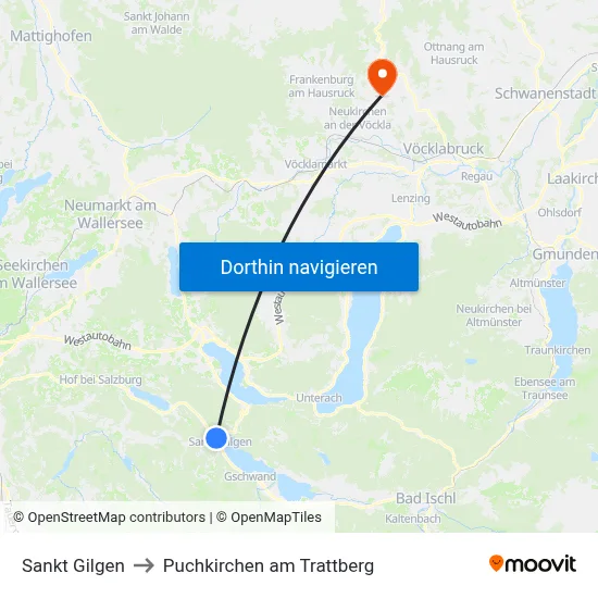 Sankt Gilgen to Puchkirchen am Trattberg map