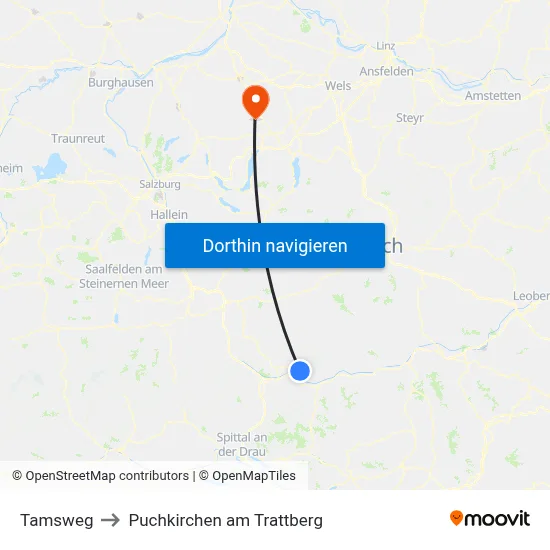 Tamsweg to Puchkirchen am Trattberg map