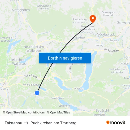 Faistenau to Puchkirchen am Trattberg map