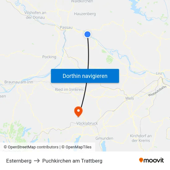 Esternberg to Puchkirchen am Trattberg map