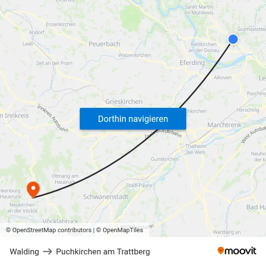 Walding to Puchkirchen am Trattberg map
