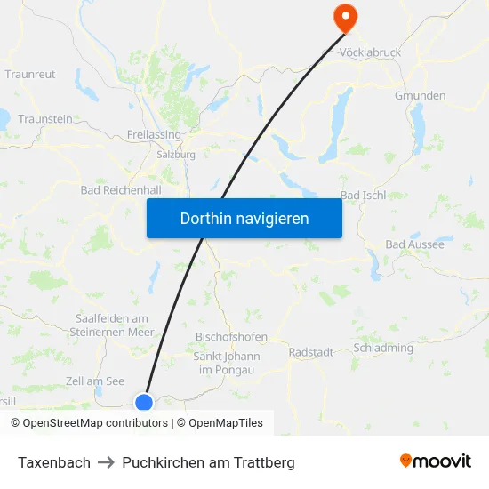 Taxenbach to Puchkirchen am Trattberg map