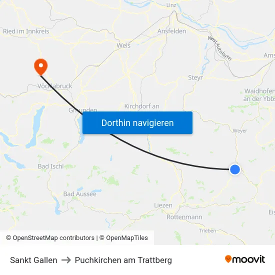 Sankt Gallen to Puchkirchen am Trattberg map