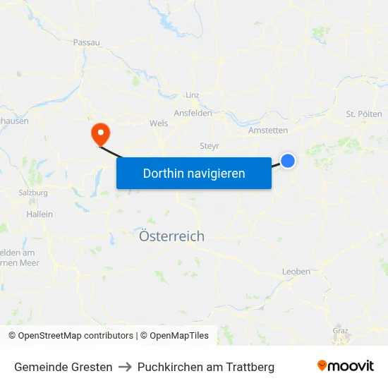 Gemeinde Gresten to Puchkirchen am Trattberg map