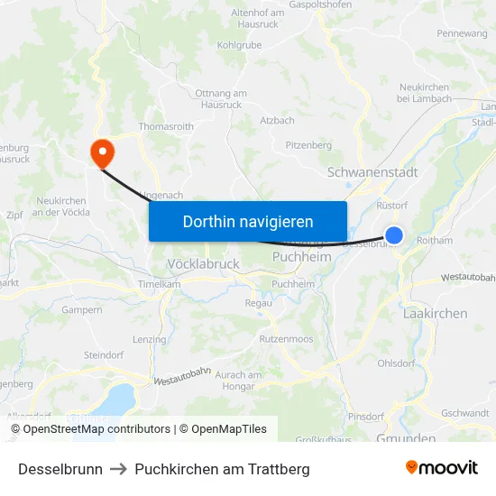 Desselbrunn to Puchkirchen am Trattberg map