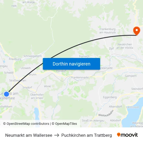 Neumarkt am Wallersee to Puchkirchen am Trattberg map