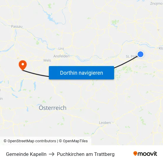 Gemeinde Kapelln to Puchkirchen am Trattberg map