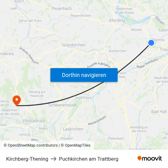 Kirchberg-Thening to Puchkirchen am Trattberg map