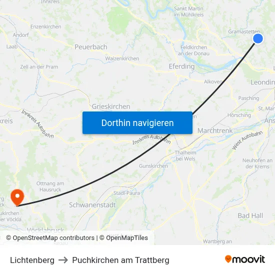 Lichtenberg to Puchkirchen am Trattberg map