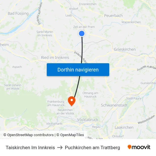 Taiskirchen Im Innkreis to Puchkirchen am Trattberg map