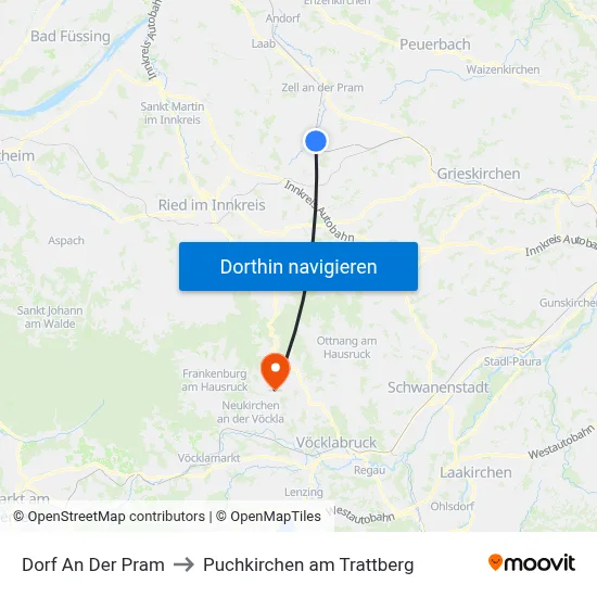 Dorf An Der Pram to Puchkirchen am Trattberg map