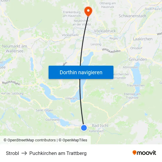 Strobl to Puchkirchen am Trattberg map