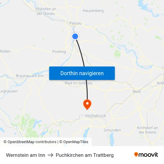 Wernstein am Inn to Puchkirchen am Trattberg map
