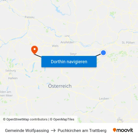 Gemeinde Wolfpassing to Puchkirchen am Trattberg map
