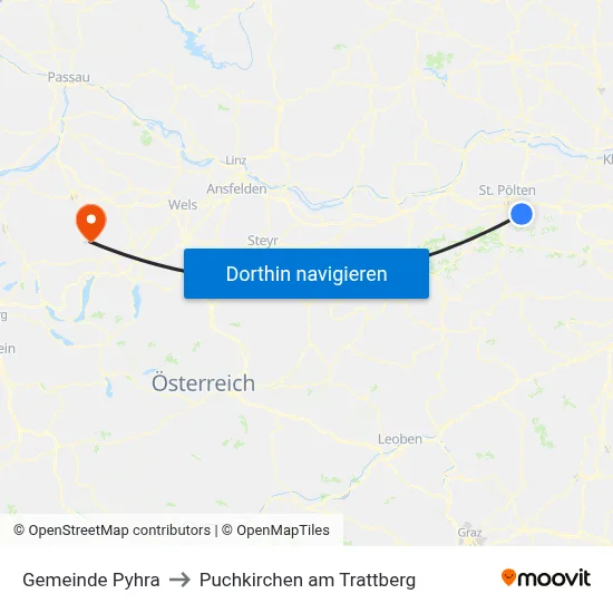 Gemeinde Pyhra to Puchkirchen am Trattberg map