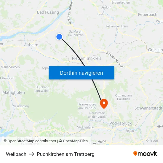 Weilbach to Puchkirchen am Trattberg map
