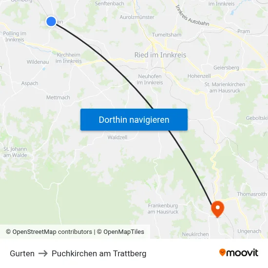 Gurten to Puchkirchen am Trattberg map
