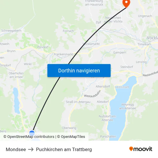 Mondsee to Puchkirchen am Trattberg map