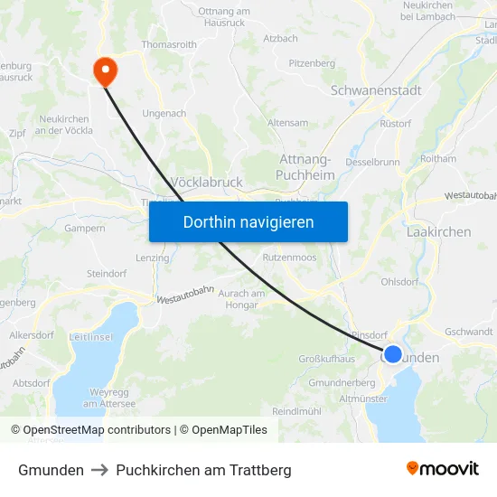 Gmunden to Puchkirchen am Trattberg map