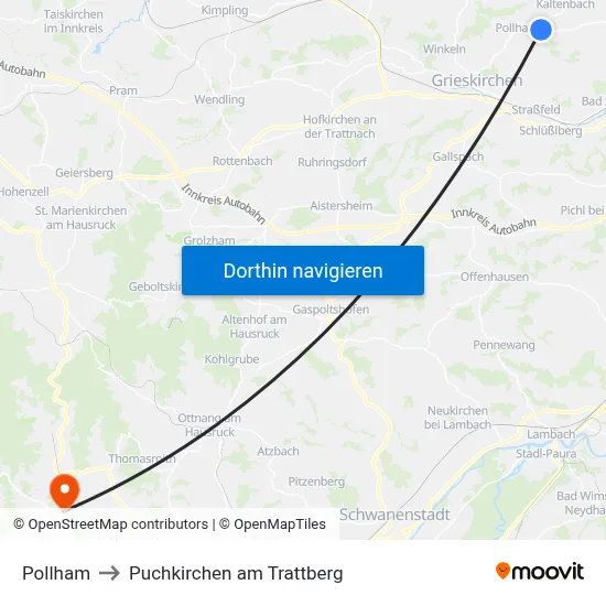 Pollham to Puchkirchen am Trattberg map